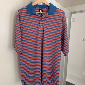 MENS FOOTJOY TITLEIST PERFORMANCE STRIPE LOGO GOLF SHIRT SIZE Large Blue Orange